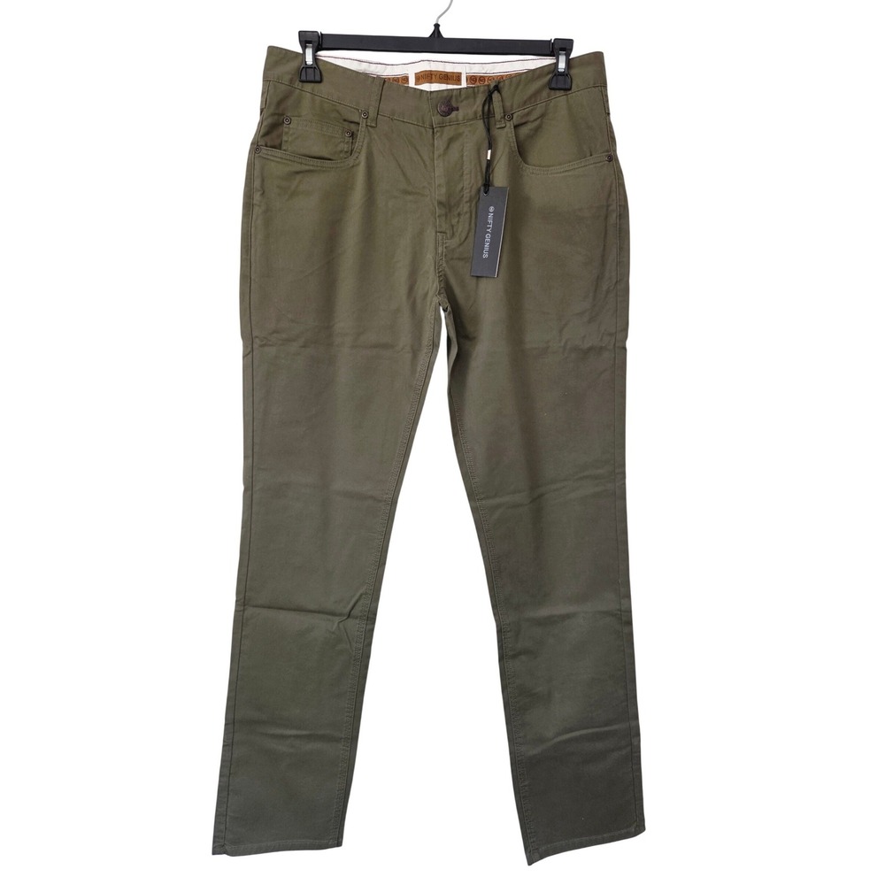 Nifty Genius 5 Pocket Stretch Cotton Twill Pants Mens 34 Olive Green‎ New $109
